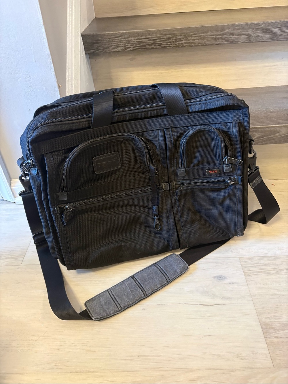 Tumi Black Nylon Laptop Messenger Bag with Multiple Front Pockets